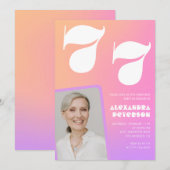 Invitation Pink Gradient Retro Photo 77e anniversaire Invitat (Devant / Derrière)