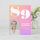 Invitation Pink Gradient Retro Photo 89e anniversaire (Debout devant)