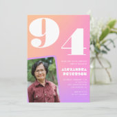 Invitation Pink Gradient Retro Photo 94e anniversaire (Debout devant)