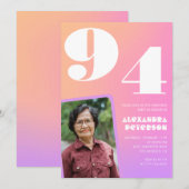 Invitation Pink Gradient Retro Photo 94e anniversaire (Devant / Derrière)