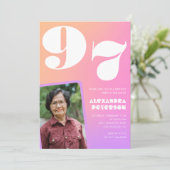 Invitation Pink Gradient Retro Photo 97e anniversaire (Debout devant)