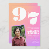 Invitation Pink Gradient Retro Photo 97e anniversaire (Devant / Derrière)