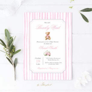 Invitation Pink Grandmillennial Teddy Bear Baby shower Girl
