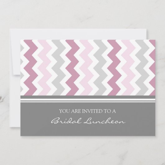 Invitation Pink Gray Chevron Bridal Lunch Invite Cards (Devant)