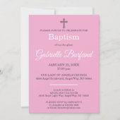Invitation Pink & Gray Cross Watercolor Baptism (Devant)