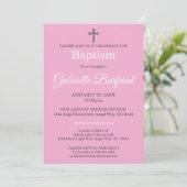 Invitation Pink & Gray Cross Watercolor Baptism (Debout devant)