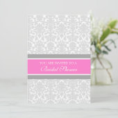 Invitation Pink Gray Damask Bridal Shower Cards (Debout devant)