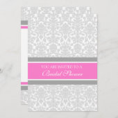 Invitation Pink Gray Damask Bridal Shower Cards (Devant / Derrière)
