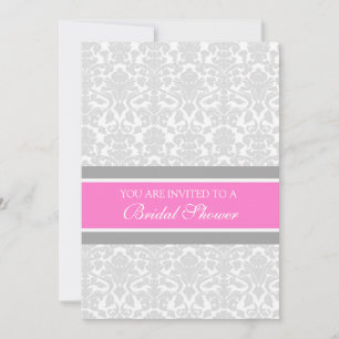 Invitation Pink Gray Damask Bridal Shower Cards