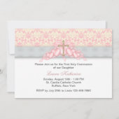 Invitation Pink Gray Gold Cross Girls Pink First Communion (Dos)