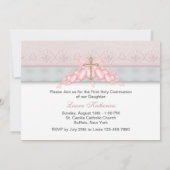 Invitation Pink Gray Gold Cross Girls Pink First Communion (Dos)