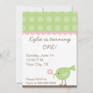 Invitation Pink + Green Birdie Party