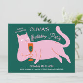 Invitation Pink green cat drôle (Debout devant)