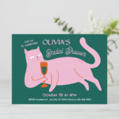 Invitation Pink green chat drôle de nuptiale (Debout devant)