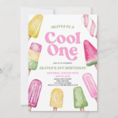 Invitation Pink Green Cool One Popsicle 1er Anniversaire (Devant)