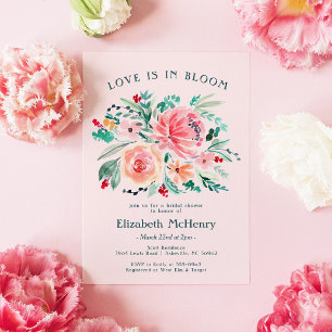 Invitation Pink Green Floral Blooms Bridal Shower