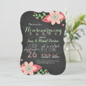 Invitation Pink, Green Floral Chalkboard House Party (Debout devant)