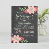 Invitation Pink & Green Floral Chalkboard Retraite Party (Debout devant)