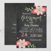 Invitation Pink & Green Floral Chalkboard Retraite Party (Devant / Derrière)