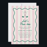 Invitation Pink   Green Golf 30e fête d'anniversaire<br><div class="desc">Demandez à vos invités de passer par une fête d'anniversaire au golf avec cette invitation élégante et vintage à la fête du pickleball. Il présente un arrière - plan rayé rose clair, un cadre vert ondulé et ondulé, ainsi qu'une illustration de deux clubs de golf et d'une balle de golf....</div>