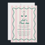 Invitation Pink   Green Golf 30e fête d'anniversaire<br><div class="desc">Demandez à vos invités de passer par une fête d'anniversaire au golf avec cette invitation élégante et vintage à la fête du pickleball. Il présente un arrière - plan rayé rose clair, un cadre vert ondulé et ondulé, ainsi qu'une illustration de deux clubs de golf et d'une balle de golf....</div>