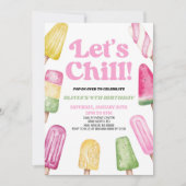 Invitation Pink Green Let's Chill Popsicle fête d'anniversair (Devant)