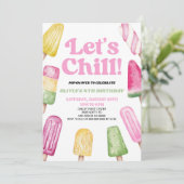 Invitation Pink Green Let's Chill Popsicle fête d'anniversair (Debout devant)