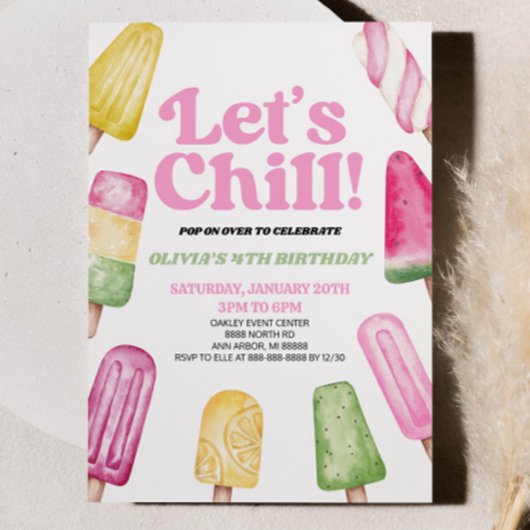 Invitation Pink Green Let's Chill Popsicle fête d'anniversair