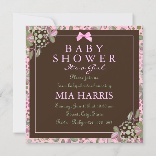 Invitation Pink & Green Lush Floral Baby Shower Invite (Devant)