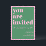 Invitation Pink Green Modern 21st Scalloped Birthday Party<br><div class="desc">This birthday invitation in in pink and green features bold typography paired with a playful scalloped border for a fun,  confident look. The bright color palette and modern layout feel celebratory without being fussy. A great choice for milestone birthdays,  cocktail-style parties,  or stylish adult celebrations.</div>