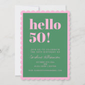 Invitation Pink Green Modern 50th Scalloped Birthday Party (Devant)
