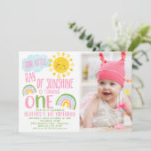 Invitation Pink Green Notre Petit Rayon De Soleil 1er Anniver (Debout devant)