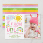 Invitation Pink Green Notre Petit Rayon De Soleil 1er Anniver (Devant / Derrière)