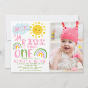 Invitation Pink Green Notre Petit Rayon De Soleil 1er Anniver