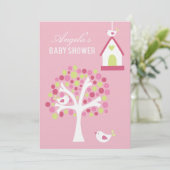 Invitation Pink Green Oiseaux blancs et Baby shower d'arbre I (Debout devant)