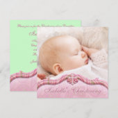 Invitation Pink Green Paisley Baby Girl Photo Christening (Devant / Derrière)