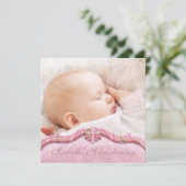 Invitation Pink Green Paisley Baby Girl Photo Christening (Debout devant)