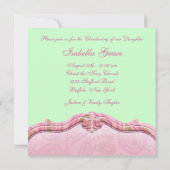 Invitation Pink Green Paisley Baby Girl Photo Christening (Dos)