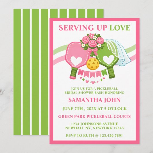 Invitation Pink & Green Pickleball Bridal Shower (Devant / Derrière)