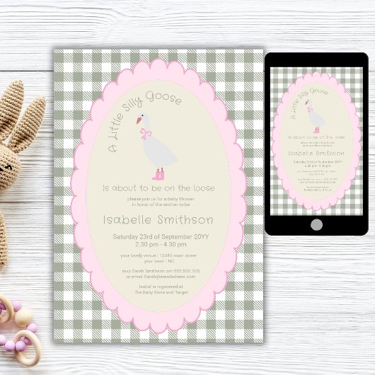 Invitation Pink & Green Preppy Silly Goose Baby shower