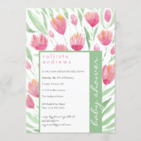 Pink Green Tulip Floral Aquarelle Baby shower