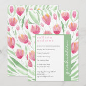 Invitation Pink Green Tulip Floral Aquarelle Graduation (Devant / Derrière)