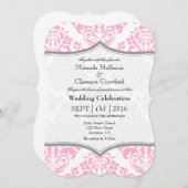 Invitation Pink Grey Damask Mariage de crochet (Devant / Derrière)