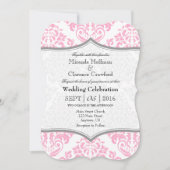 Invitation Pink Grey Damask Mariage de crochet (Devant)