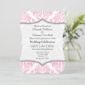 Invitation Pink Grey Damask Mariage de crochet (Debout devant)