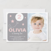 Invitation Pink & Grey Jote Dreamer Enfants Photo Anniversair (Devant)