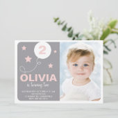 Invitation Pink & Grey Jote Dreamer Enfants Photo Anniversair (Debout devant)