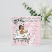 Invitation Pink Grey Pearl Chaire Ethnic Girl Baby shower (Debout devant)