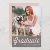 Invitation Pink & Grey Retro Bold Typographie Photo Graduatio (Devant / Derrière)