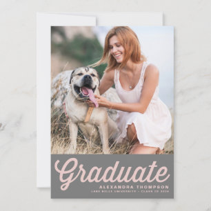 Invitation Pink & Grey Retro Bold Typographie Photo Graduatio